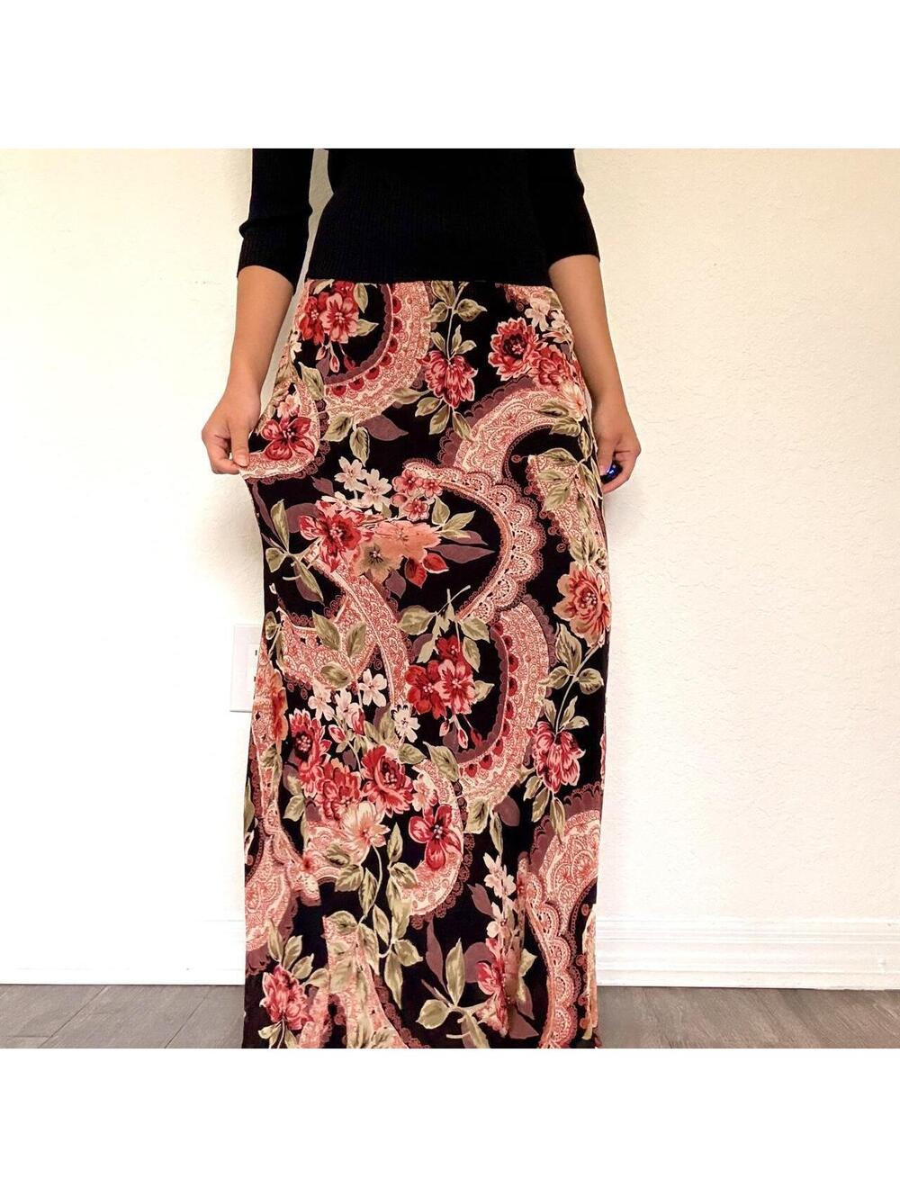 Y2K Deadstock floral paisley beaded maxi skirt